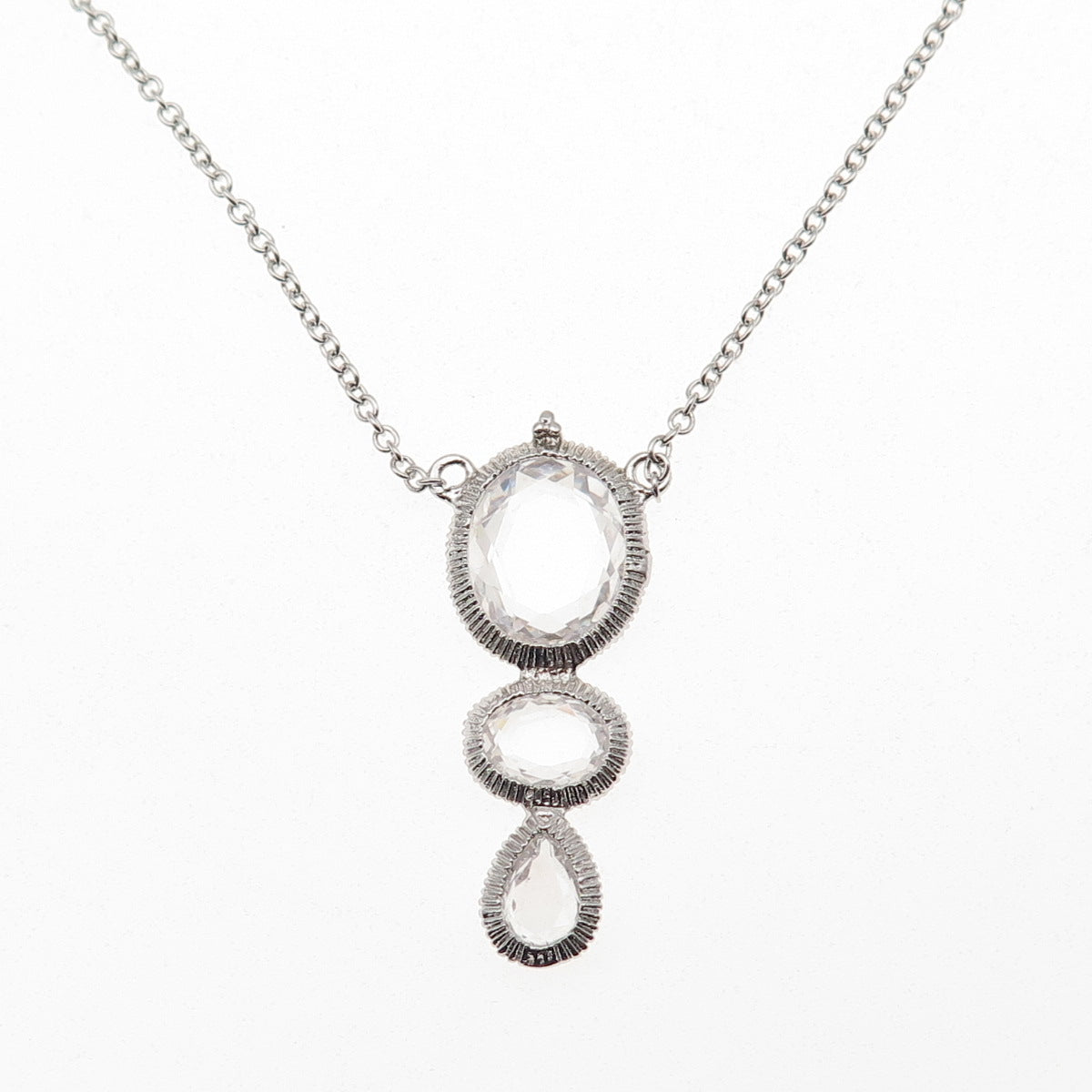 925 Sterling Silver Oval & Pear-Cut C Z Cable Chain Necklace 16"