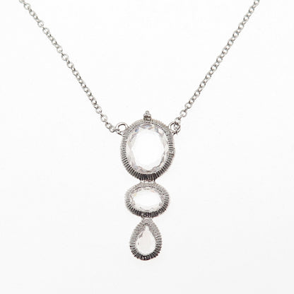 925 Sterling Silver Oval & Pear-Cut C Z Cable Chain Necklace 16"
