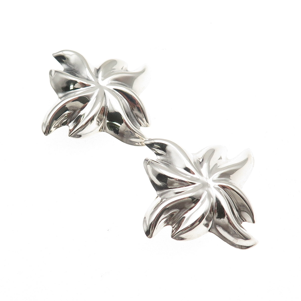 925 Sterling Silver Vintage Mexico Modernist Floral Oxidized Clip On Earrings