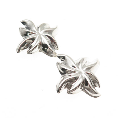 925 Sterling Silver Vintage Mexico Modernist Floral Oxidized Clip On Earrings