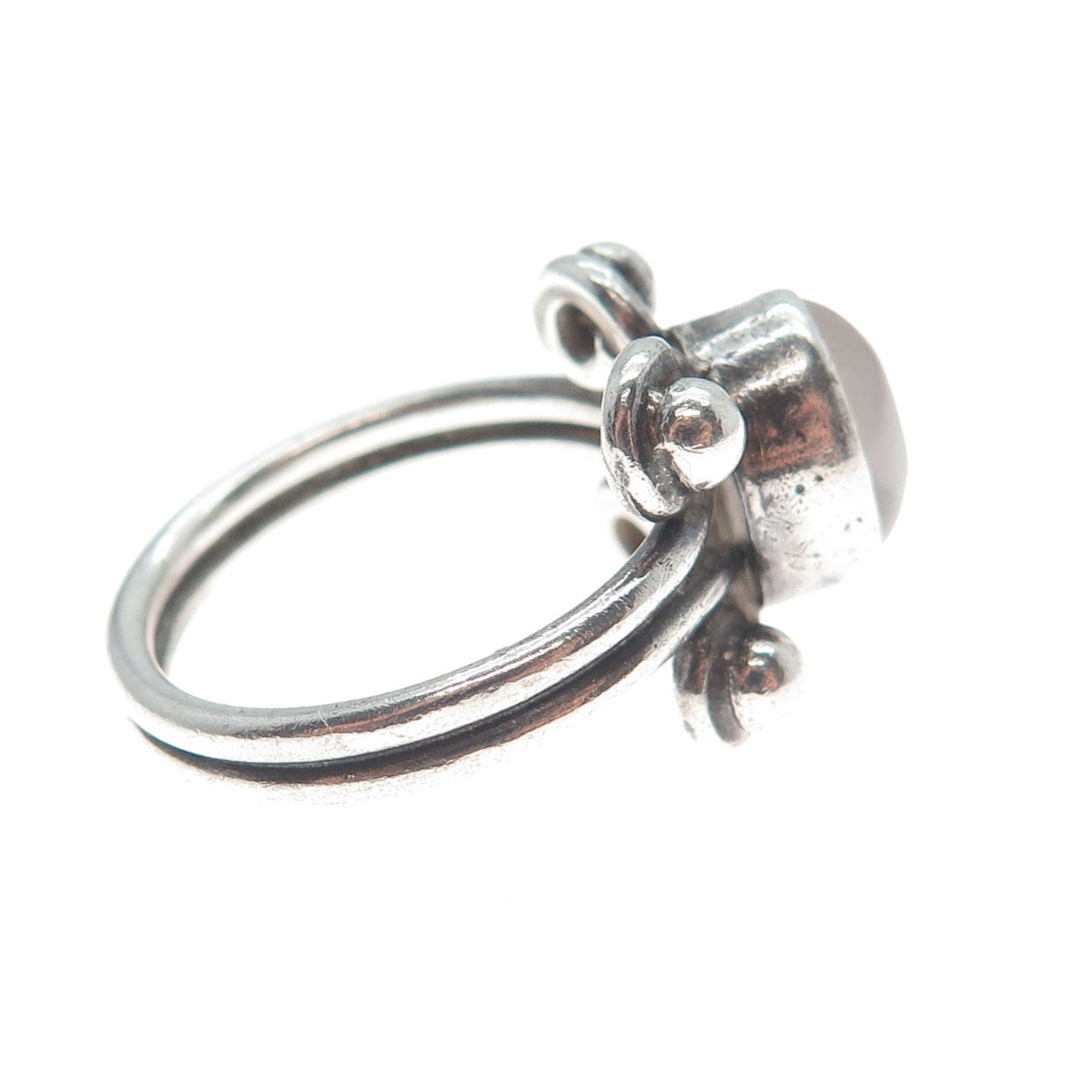 925 Sterling Silver Vintage Real Rose Quartz Oxidized Ring Size 8.5