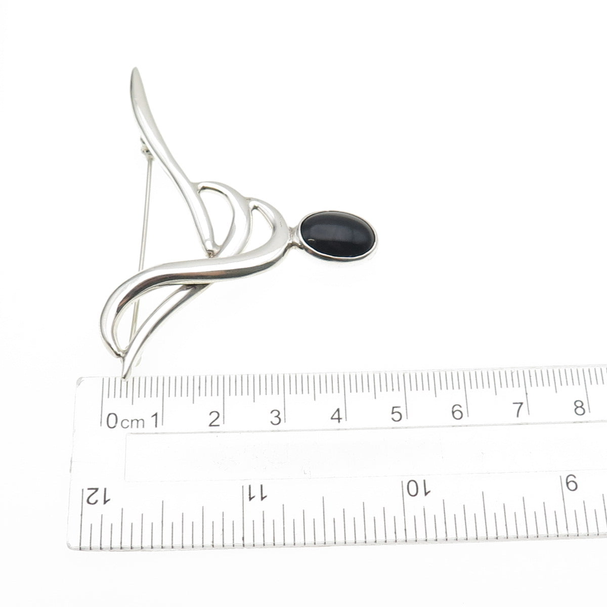 925 Sterling Silver Vintage Mexico Real Black Onyx Modernist Pin Brooch