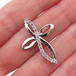 925 Sterling Silver Round-Cut C Z Floral Cross Slide Charm Pendant