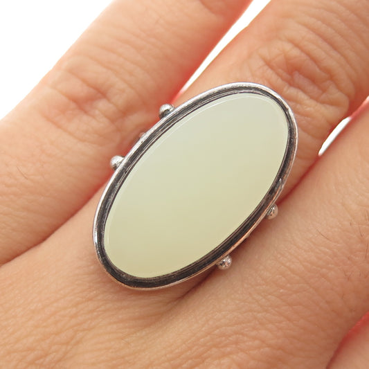 925 Sterling Silver Antique China Real Chalcedony Oxidized Ring Size 6.25