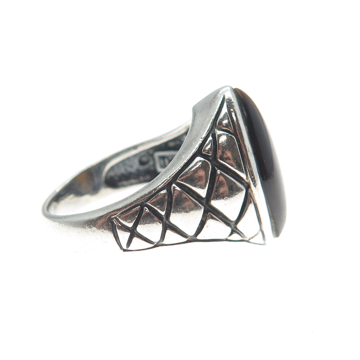 SX SALLY C Sterling Silver Vintage Real Tiger Eye Woven Oxidized Ring Size 8.25