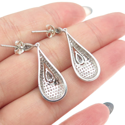 925 Sterling Silver Round & Pear-Cut Blue White C Z Drop Dangling Earrings