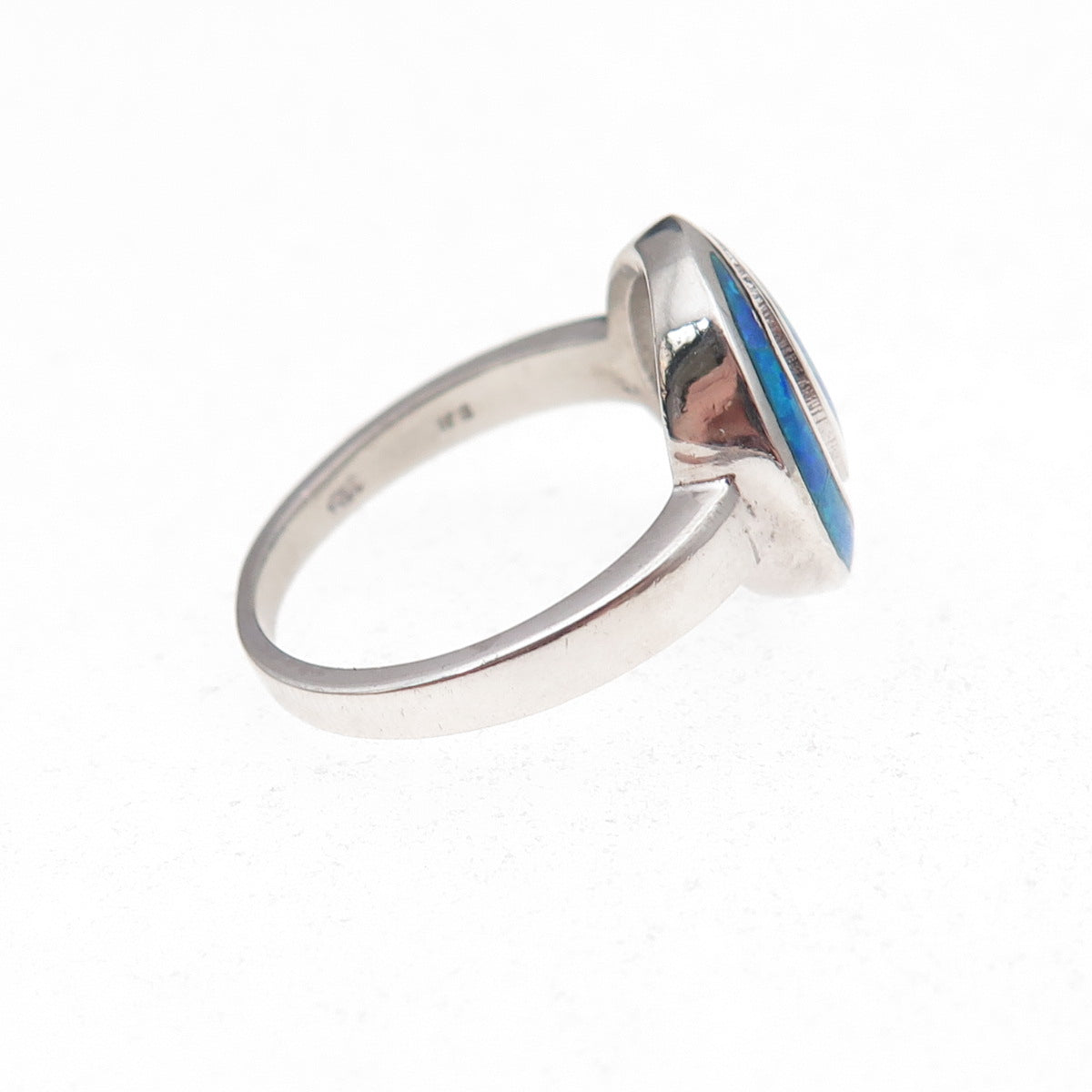 925 Sterling Silver Real Opal Spiral Ring Size 7.25