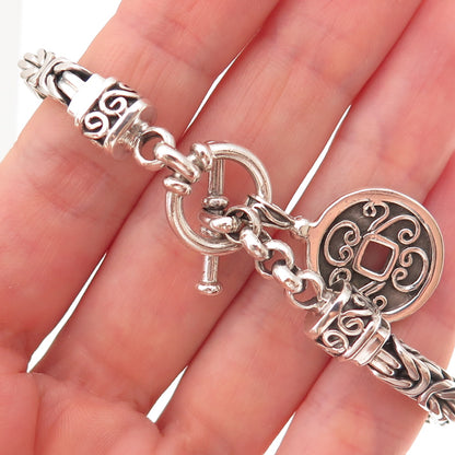 Suarti Bali 925 Sterling Silver Vintage Floral Coin Byzantine Link Bracelet 7"