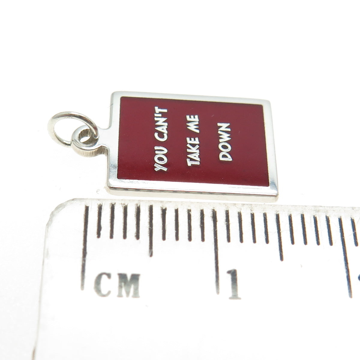 925 Sterling Silver Red Enamel "You Can't Take Me Down" Minimalist Charm Pendant