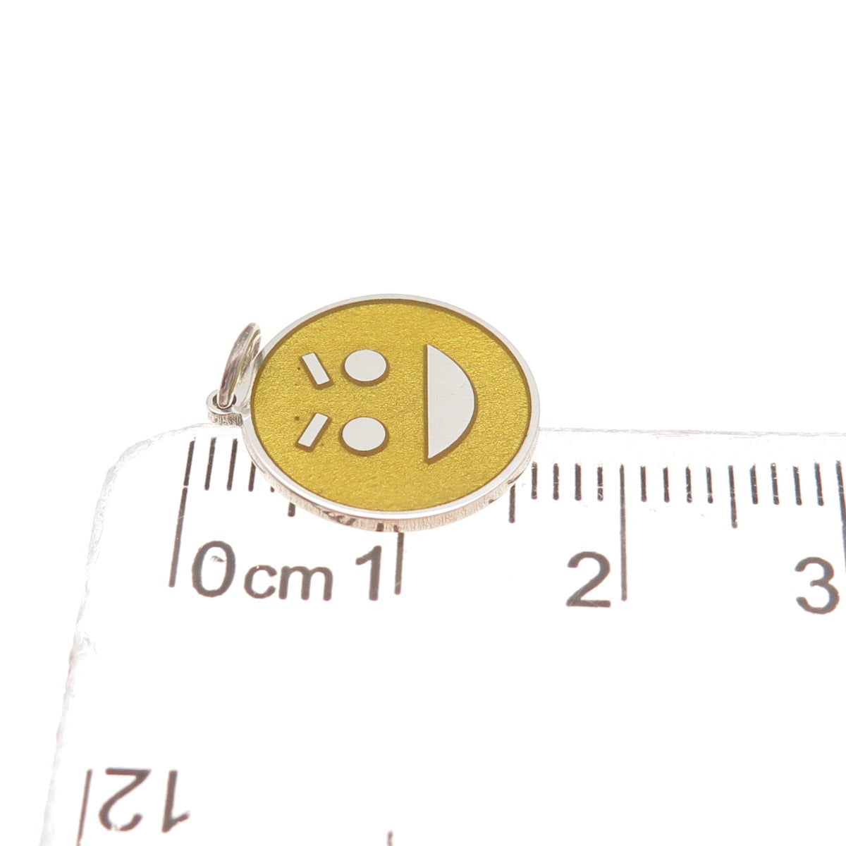 925 Sterling Silver Yellow Enamel Tricky Face Emoji Mini Charm Pendant