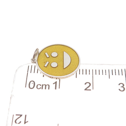 925 Sterling Silver Yellow Enamel Tricky Face Emoji Mini Charm Pendant