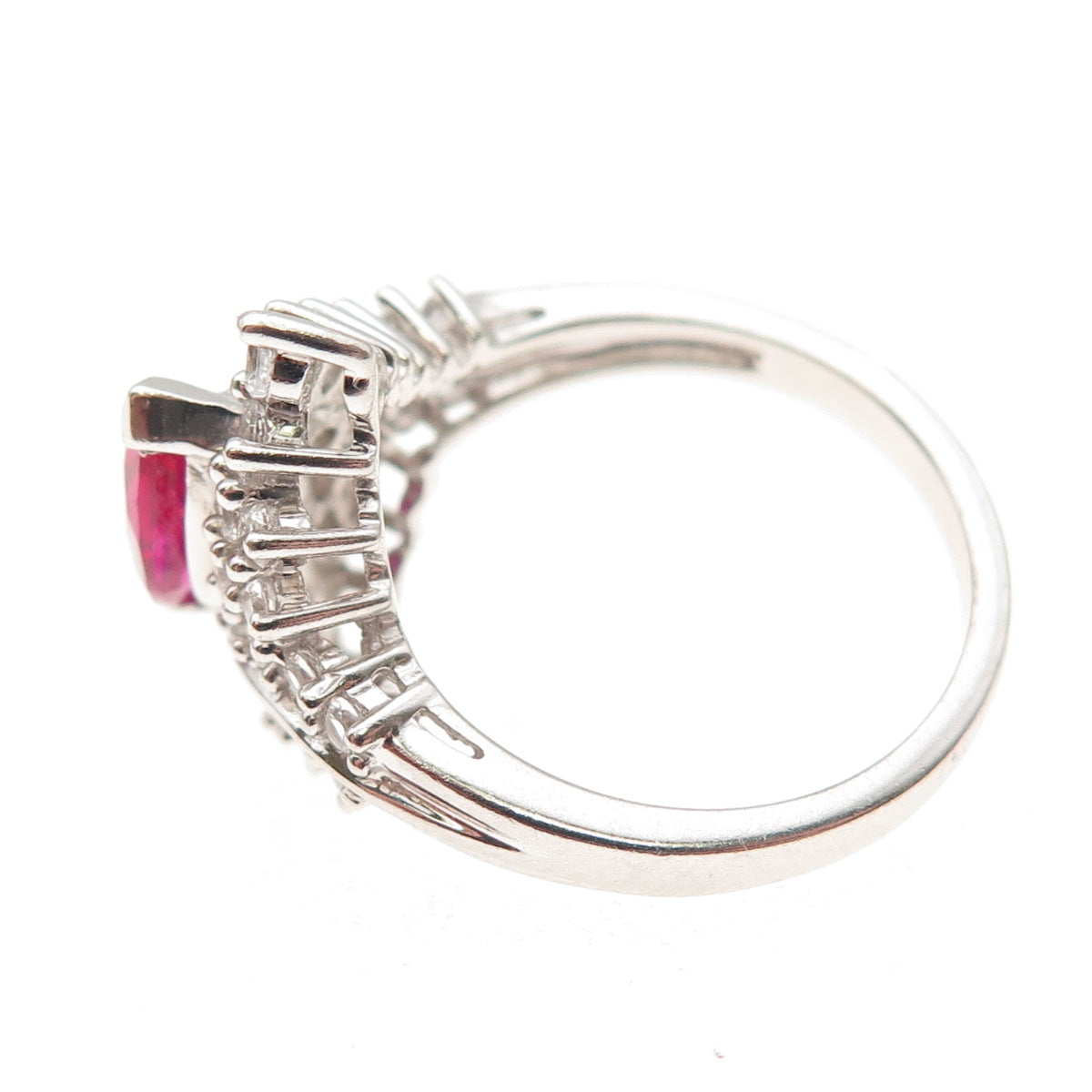 JH Young 925 Sterling Silver Lab-Created Ruby Real White Topaz Ring Size 7