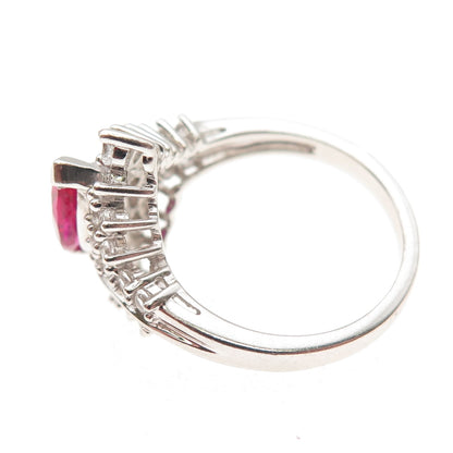 JH Young 925 Sterling Silver Lab-Created Ruby Real White Topaz Ring Size 7