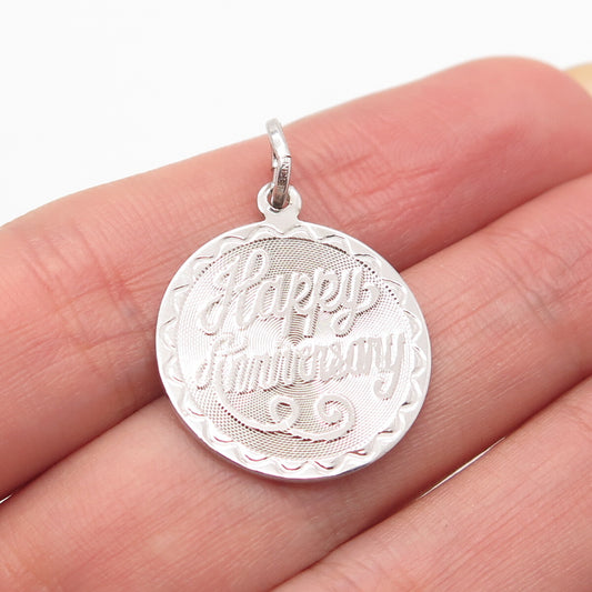 925 Sterling Silver "Happy Anniversary" Round Pendant