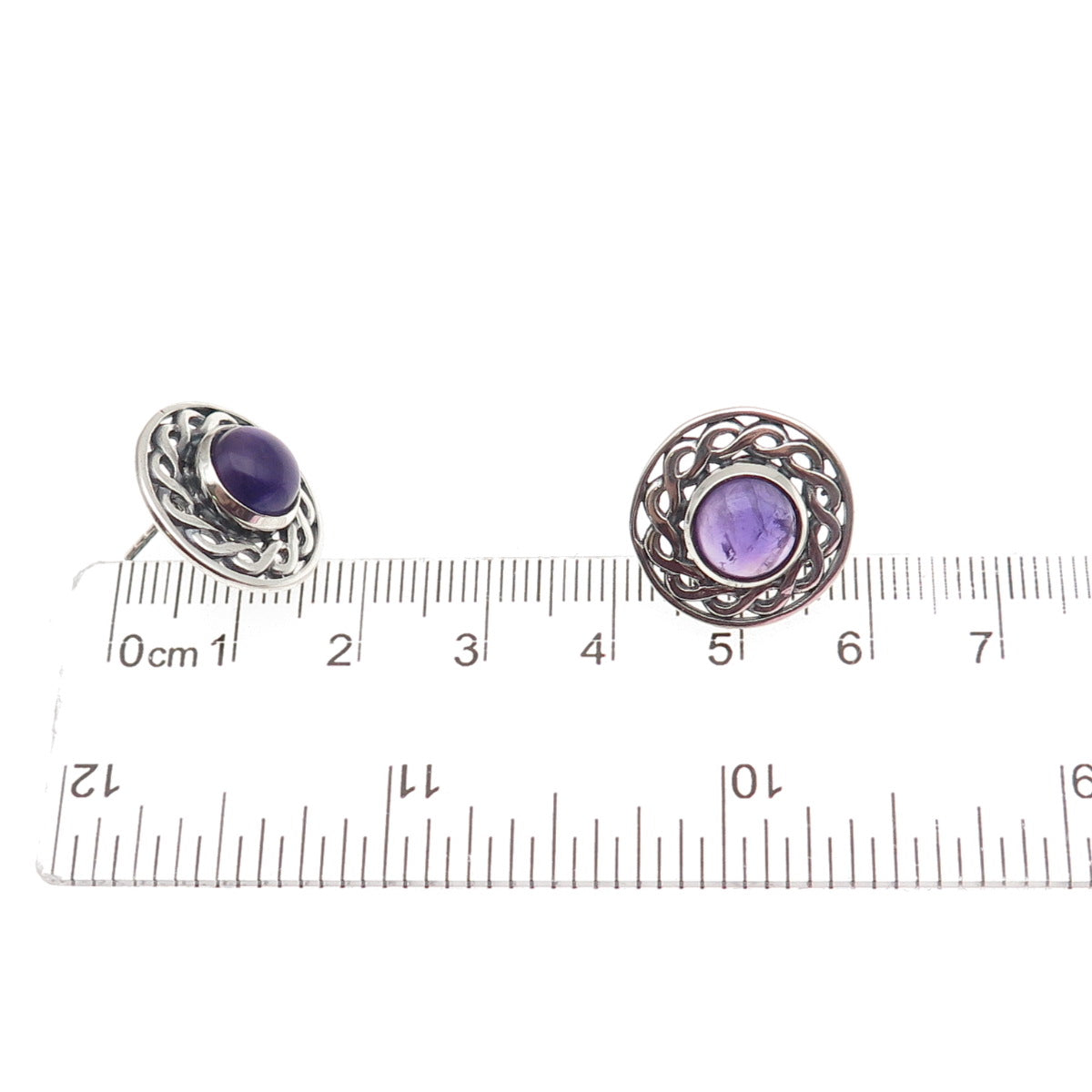 925 Sterling Silver Vintage Real Amethyst Celtic Woven Oxidized Earrings