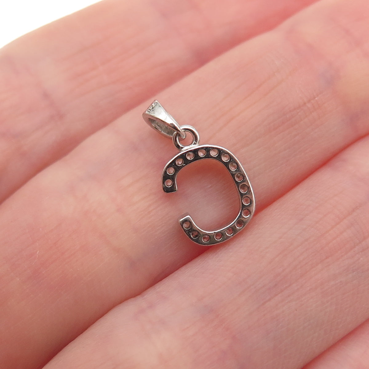 925 Sterling Silver Round-Cut C Z Letter C Initial Mini Charm Pendant