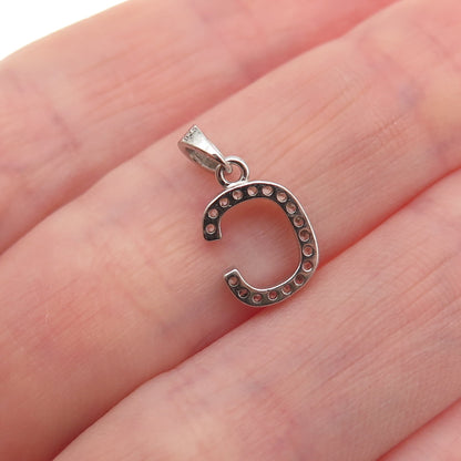 925 Sterling Silver Round-Cut C Z Letter C Initial Mini Charm Pendant