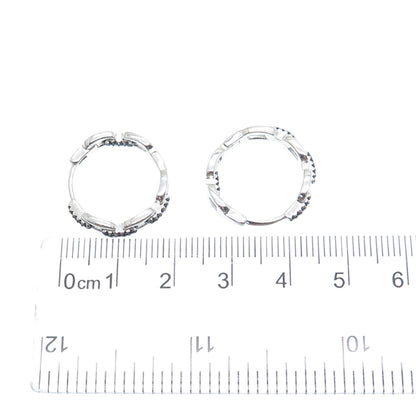 925 Sterling Silver Real Round-Cut Black Spinel Cable Link Hoop Earrings