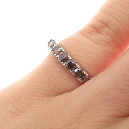 925 Sterling Silver Real Round-Cut Cognac Diamond Half Eternity Ring Size 5