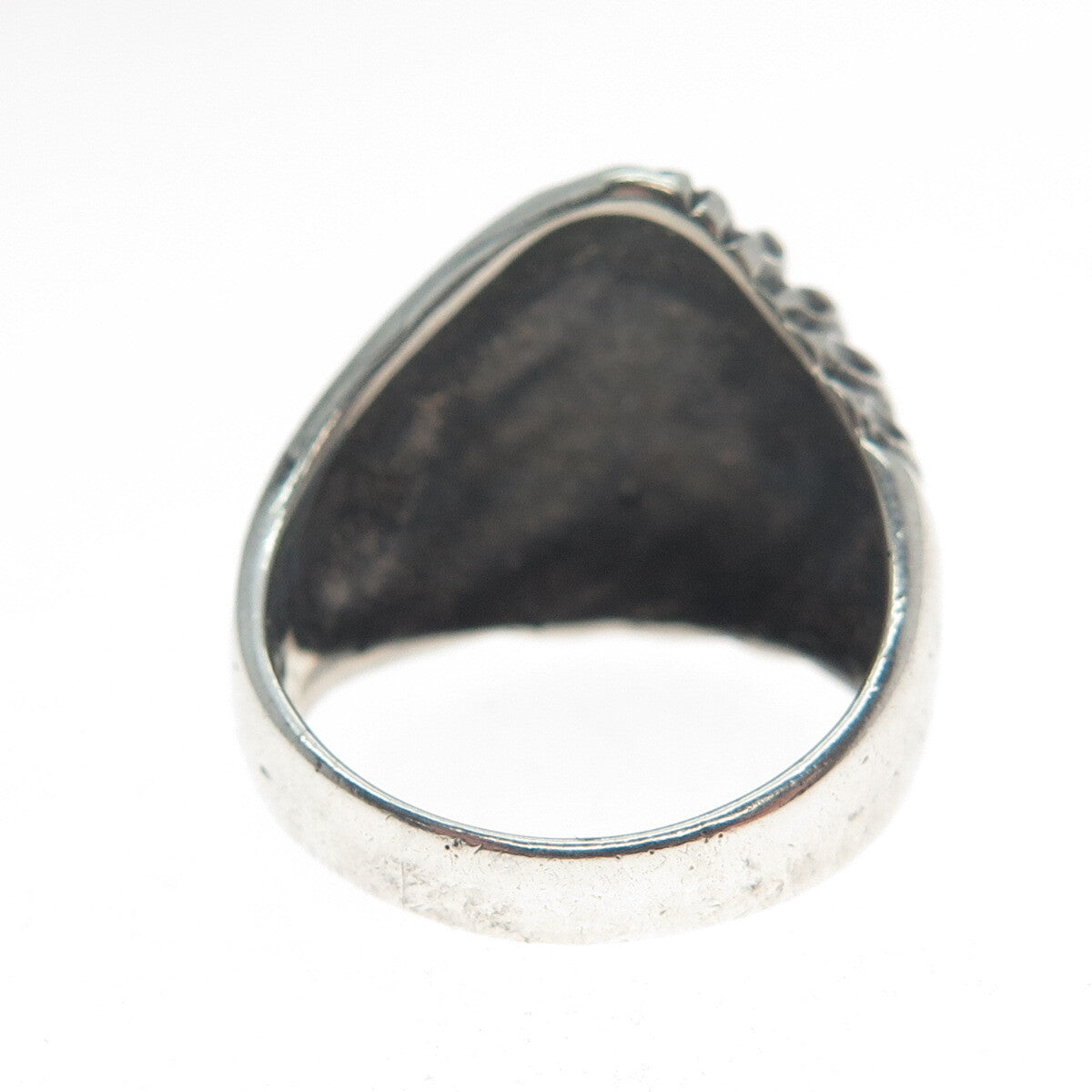 925 Sterling Silver Vintage Diamond-Cut Modernist Oxidized Ring Size 7