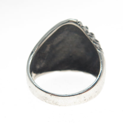 925 Sterling Silver Vintage Diamond-Cut Modernist Oxidized Ring Size 7