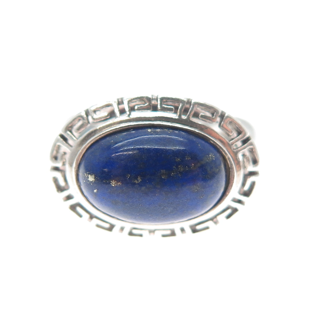 925 Sterling Silver Vintage Real Cabochon Lapis Lapis Greek Key Ring Size 6
