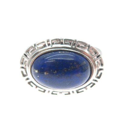 925 Sterling Silver Vintage Real Cabochon Lapis Lapis Greek Key Ring Size 6