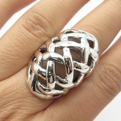 925 Sterling Silver Woven Dome Ring Size 8