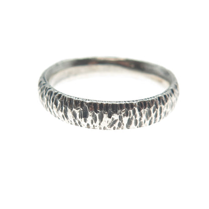 925 Sterling Silver Vintage Tree Bark Oxidized Band Ring Size 8.75