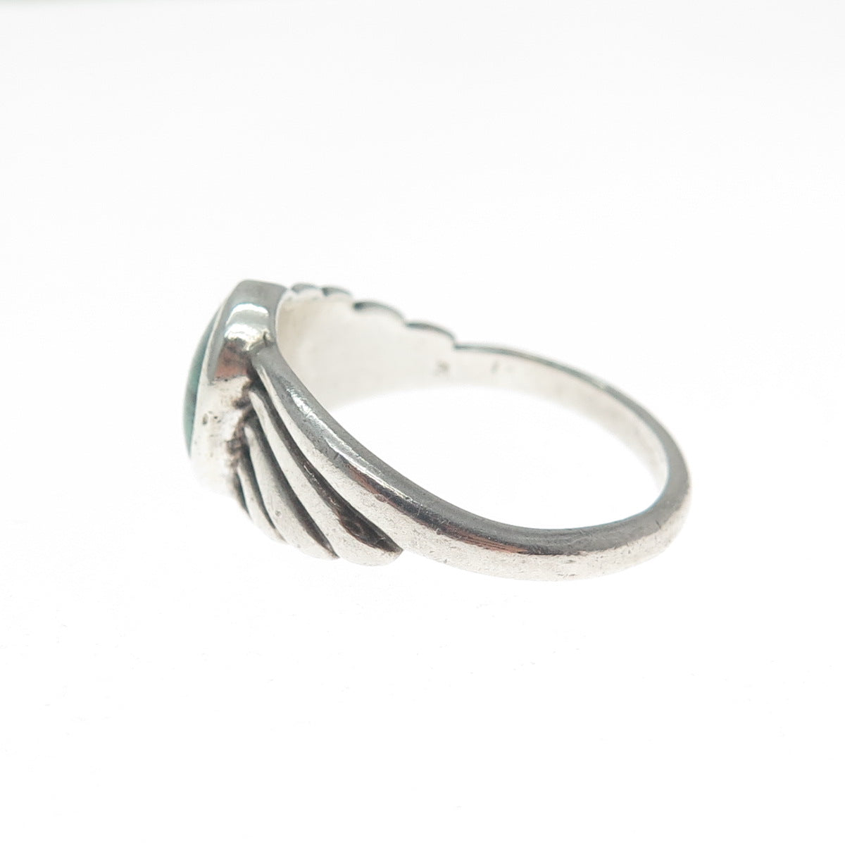 925 Sterling Silver Vintage Real Malachite Ribbed Oxidized Ring Size 7.25