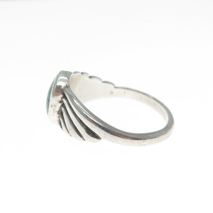 925 Sterling Silver Vintage Real Malachite Ribbed Oxidized Ring Size 7.25