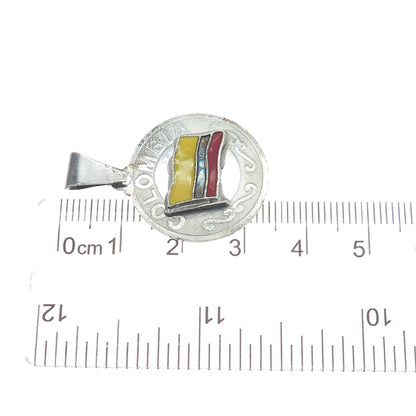 925 Sterling Silver Vintage Enamel Colombia Flag Charm Pendant