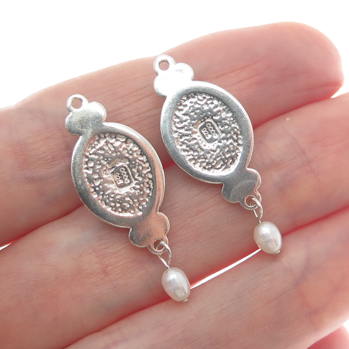 COLEMAN CO. 925 Sterling Silver Vintage Real Lapis Inlay & Pearl Jacket Earrings