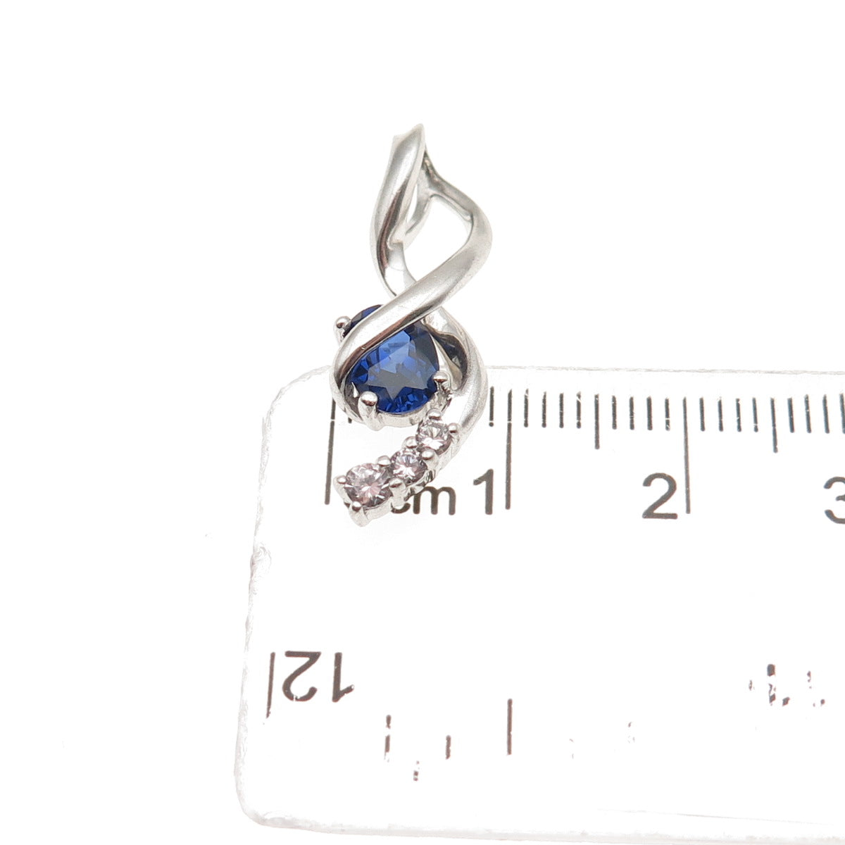 925 Sterling Silver Lab-Created Sapphire Real White Topaz Twisted Charm Pendant