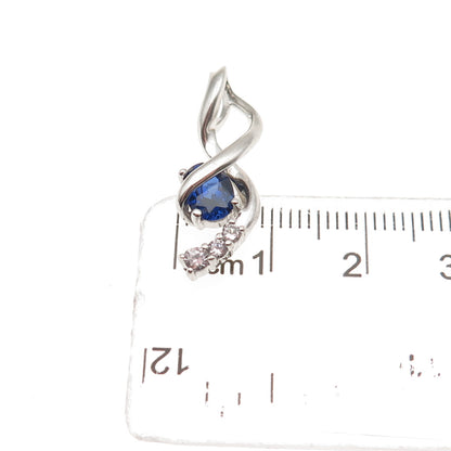925 Sterling Silver Lab-Created Sapphire Real White Topaz Twisted Charm Pendant