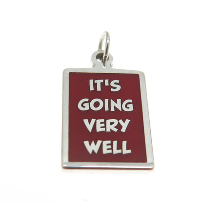 925 Sterling Silver Red Enamel "It's Going Very Well" Minimalist Charm Pendant