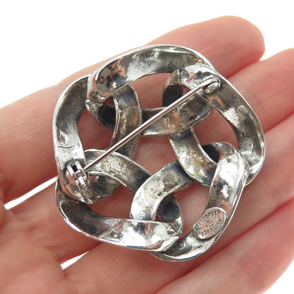 DANECRAFT 925 Sterling Silver Vintage Modernist Floral Oxidized Pin Brooch