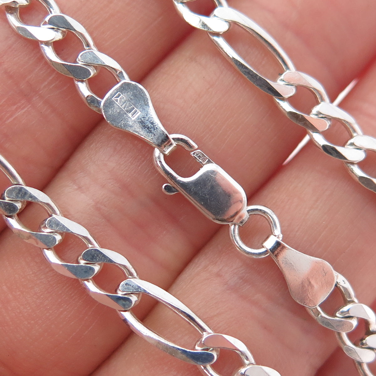 925 Sterling Silver Vintage Italy Figaro Chain Necklace 20"