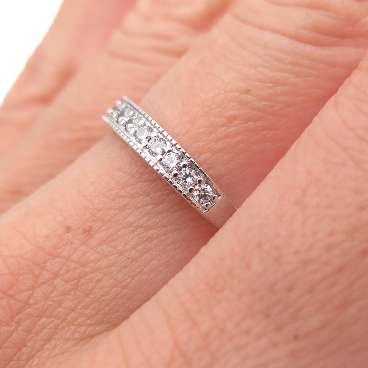 925 Sterling Silver Round-Cut C Z Half Eternity Band Ring Size 7.25