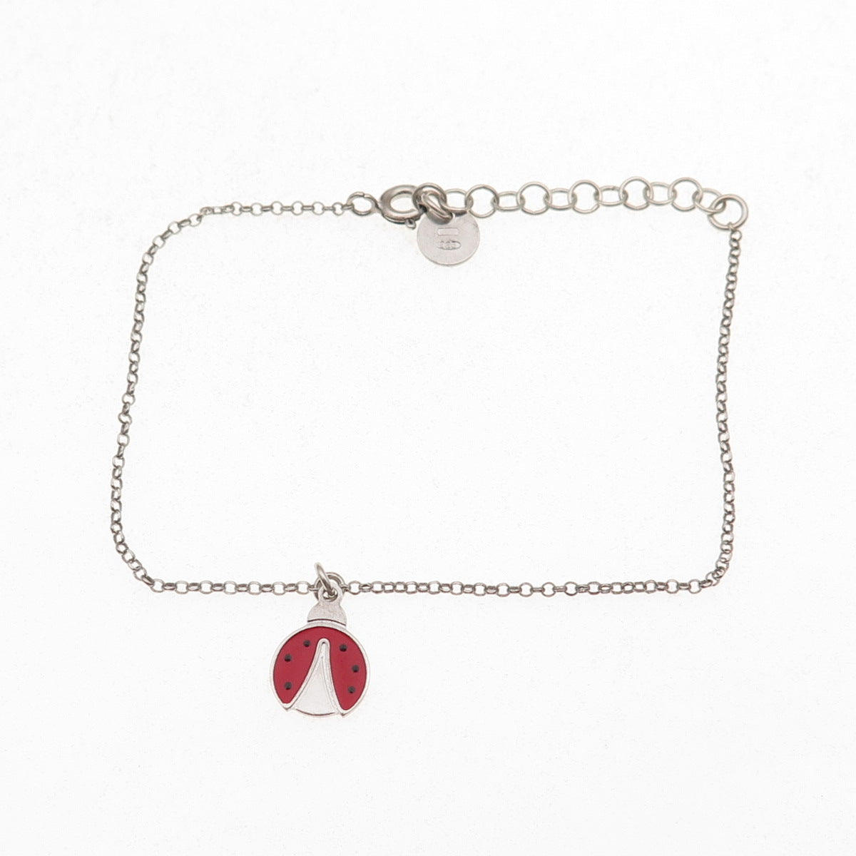 Stroili 925 Sterling Silver Italy Enamel Ladybug Rolo Link Bracelet 6.25-7.25"