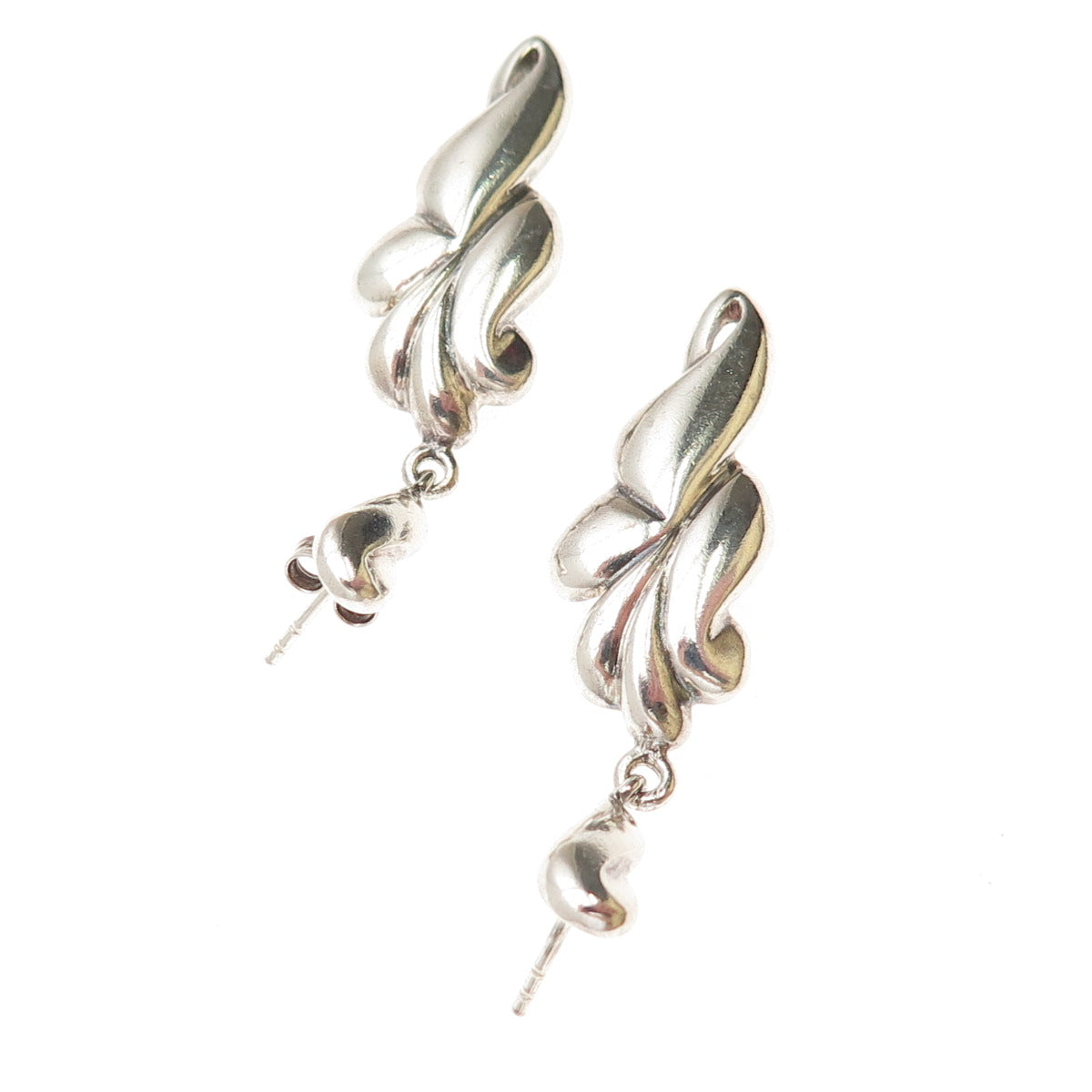 925 Sterling Silver Vintage Modernist Floral Dangle Earrings