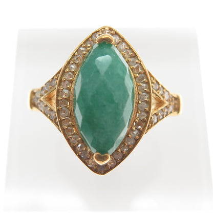 925 Sterling Silver Gold Plated Real Round-Cut Diamond & Emerald Ring Size 7.75