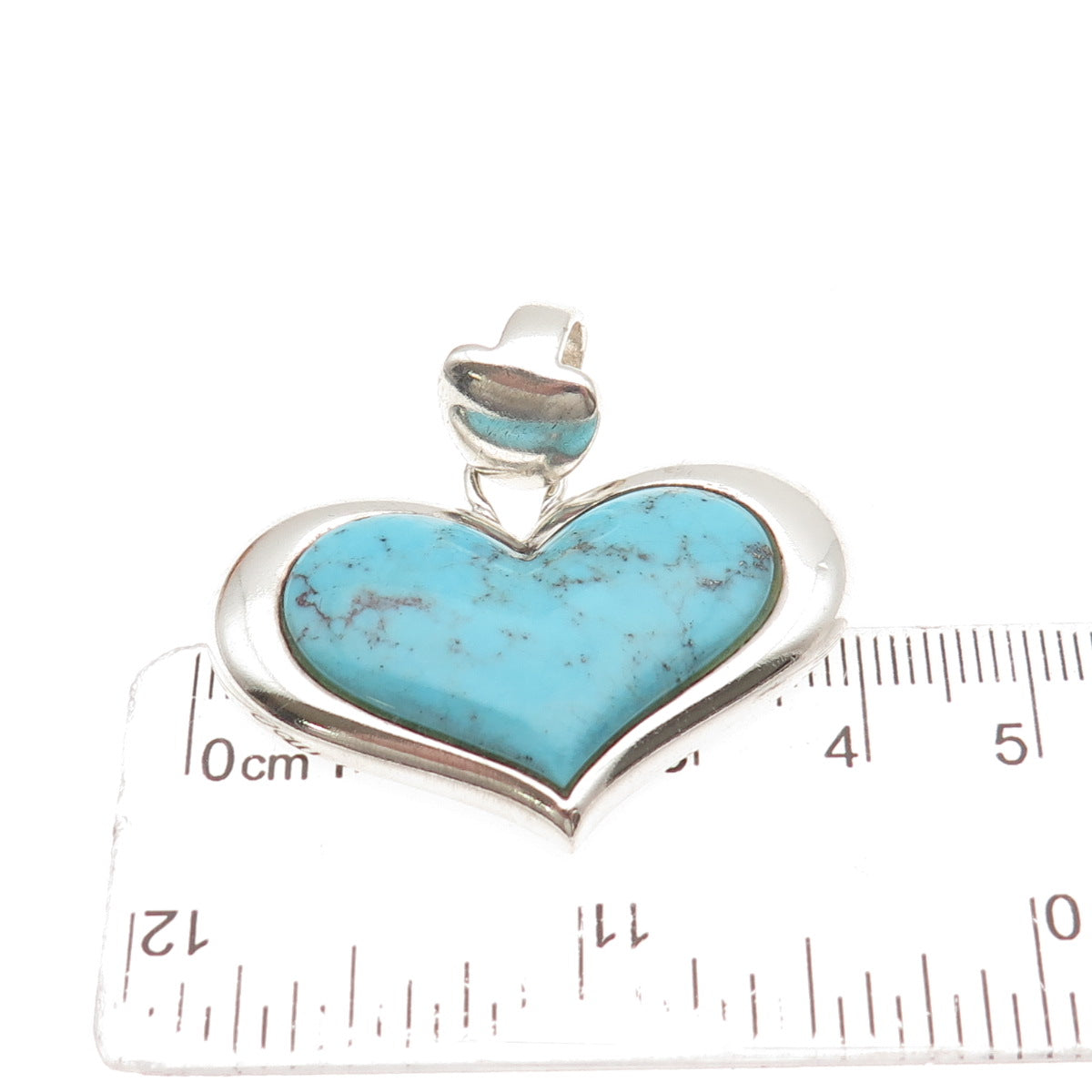 SX Sally C 925 Sterling Silver Vintage Real Turquoise Heart Pendant