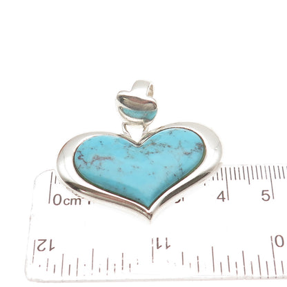 SX Sally C 925 Sterling Silver Vintage Real Turquoise Heart Pendant