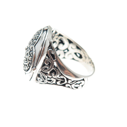 925 Sterling Silver Vintage Flower Granulated Oxidized Ring Size 7.25