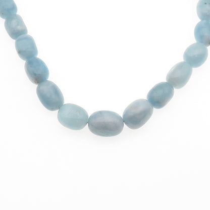 925 Sterling Silver Real Aquamarine Beaded Necklace 20"