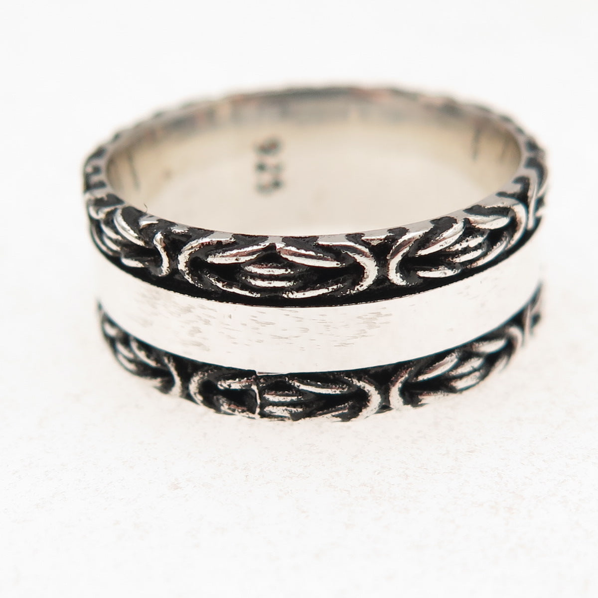 925 Sterling Silver Vintage Byzantine Oxidized Band Ring Size 10.25