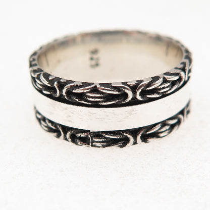 925 Sterling Silver Vintage Byzantine Oxidized Band Ring Size 10.25