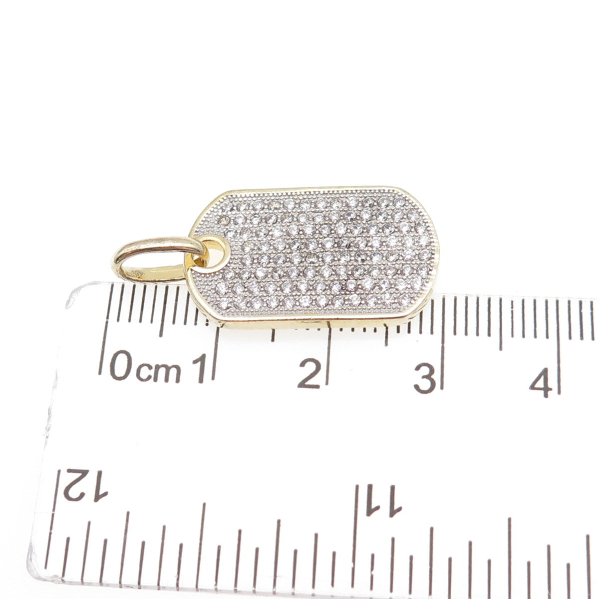 925 Sterling Silver Gold Plated Round-Cut C Z Dog Tag Charm Pendant