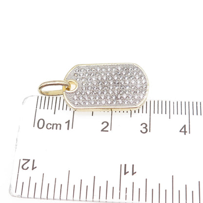 925 Sterling Silver Gold Plated Round-Cut C Z Dog Tag Charm Pendant